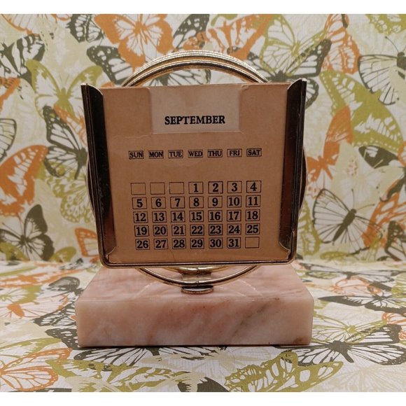 Accents Vintage Brass Perpetual Desk Calendar On Marble Base W Letter